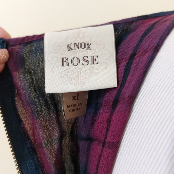 Knox Rose Purple & Blue Chunky Plaid High Neckline Flowy Sleeveless Tank Top - Picture 8 of 13
